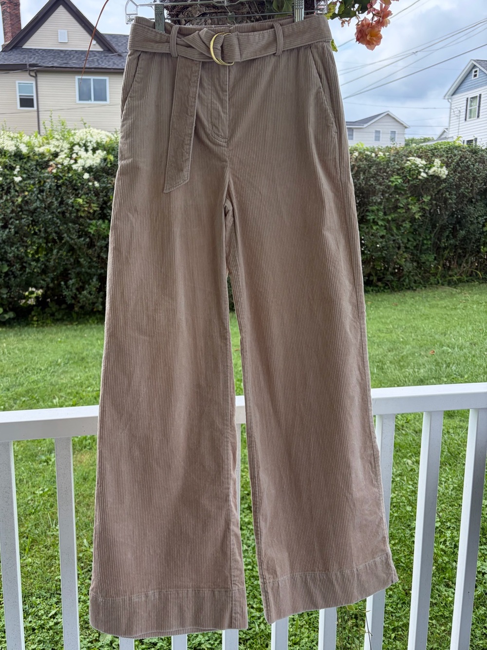 LOFT Wide-Leg Corduroy Pants with Ring-Belt - Beige